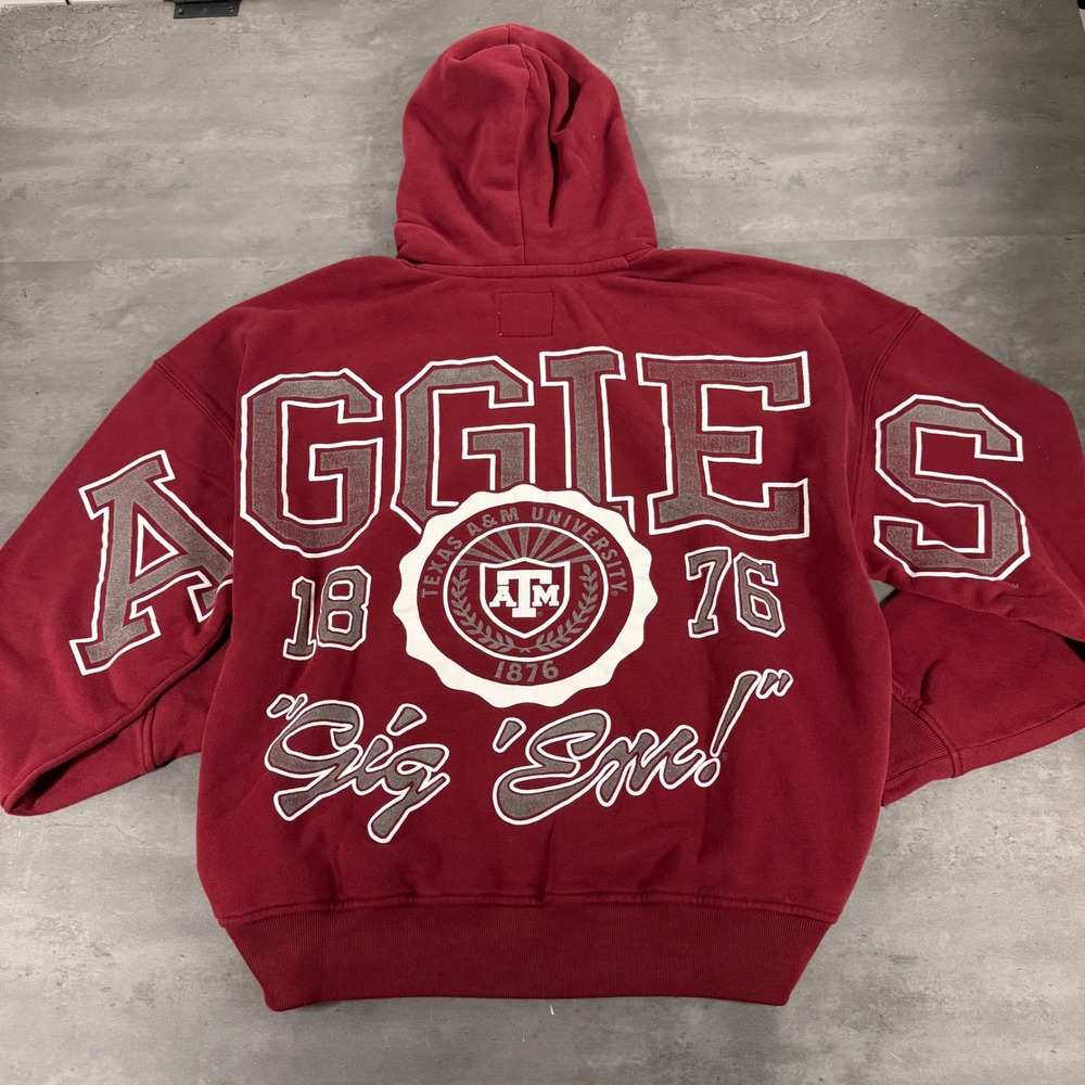 Texas A&M Aggies Hollister Hoodie Mens XL Maroon Boxy Fit Gig Em Sweatshirt NEW